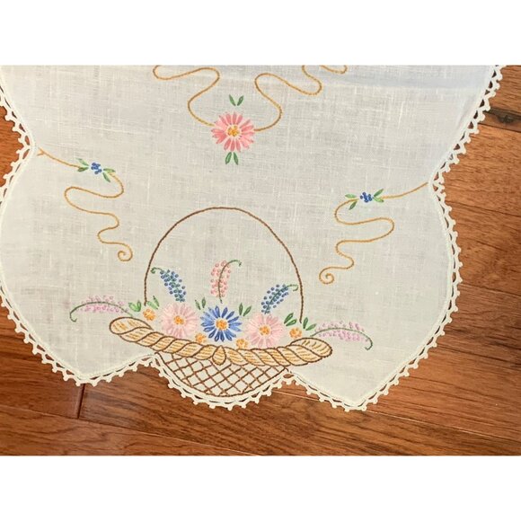 Handmade Embroidered Floral Table Runner with Lace Trim 40" x 13" - Picture 6 of 9